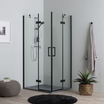 Iperbriko - Douche 120x80 noire à double porte battante