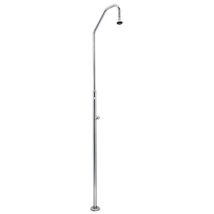 Douche inox – 500072 – Douche extérieure – Acier inoxydable poli, Pommeau orientable, Robinet manuel, Rince-pieds inclus – QUIMICAMP