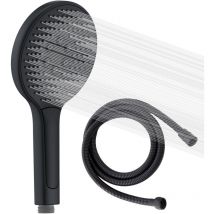 Sumerain - Pommeau de douche rond noir mat à haute pression avec flexible de 150cm, Douchette économie d'eau avec trois types de jets (130 mm)