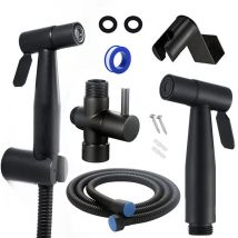 Douchette Wc Kit Complet - Kit Douchette Wc avec Vanne 3 Voies (1/2'-3/8') i Tailles Standards France (noir)
