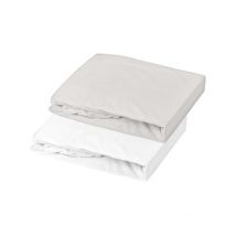 Domiva Lot de 2 draps housses jersey - 130 g/m2 - 60 x 120 cm - Blanc et perle