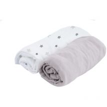 Lot de 2 Draps Housse Blanc pois/Perle 70x140 cm - Doux Nid