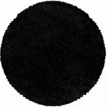 Sydney - Tapis Rond Uni Poils Longs Doux pour Salon, Chambre, Couloir (Noir - 160x160cm)