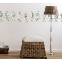 Sticker mural oiseaux avec 12 pigeons posés sur un fil - 50x70 cm