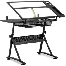 Drafting Desk Drawing Desk Art Desk Shelves Tiltable 0-70° Glass Top 120x60cm