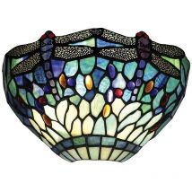 Interiors 1900 - Interiors Dragonfly Blue - 1 Light Indoor Dragonfly Tiffany Wall Uplighter Dark Bronze, Blue, E14