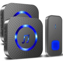 Kabellose Türklingel, 300 m Reichweite, wasserdicht, elektronisches Klingelsignal, 55 Melodien, 5 Lautstärkestufen, blaue led, 1 Sender + 2 Empfänger