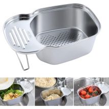 Ersandy - Kitchen Sink Drain Basket, Strainer, Stainless Steel Sink Storage Rack, Food Basket, Multifunctional Rectangular Corner Strainer for