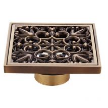 Denuotop - Drain de Plancher de Salle de Bain en Laiton - Anciennes Drain de Douche Carré Unique Fleur Sculptée pour Toilettes Jardin 10 x 10 cm 7