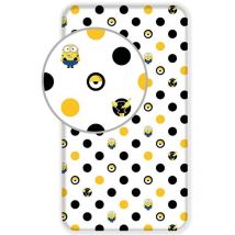 Ac-deco - Drap housse en coton 90x200 Minions blanc jaune noir 5482