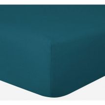 Drap-housse 100% Coton 57 Fils Bleu Canard - 80 x 200 cm - Bonnet 30 cm