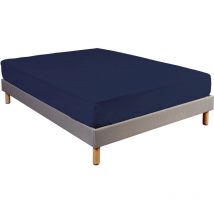 Drap housse 100% coton bleu marine - bonnet 27 cm 120x200