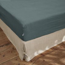 L'effet Papillon - Drap housse 140 x 190 cm en lin lavé Soline Gris foncé