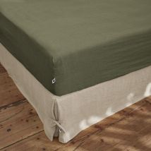 L'effet Papillon - Drap housse 140 x 190 cm en lin lavé Soline Kaki