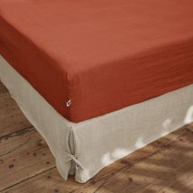 L'effet Papillon - Drap housse 140 x 190 cm en lin lavé Soline Orange