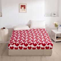 Drap-housse 140x200cm motif coeurs doux rouge drap-housse en microfibre douce à sommier tapissier adapté aux matelas de 30cm