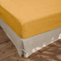 L'effet Papillon - Drap housse 160 x 200 cm en Lin lavé Soline Jaune miel