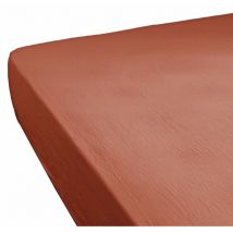 Drap housse 160 x 200 x 30 cm double gaze de coton terracotta - pepa 3