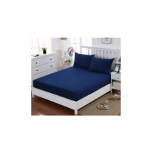 Bedding Drap Housse - Bleu Marine, 160 x 200 cm - Bonnets 30 cm pour Matelas Épais - Polyester Microfibre Brossée