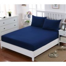Drap Housse 160x200cm avec Bonnet 30cm Bleu Marine en Microfibre