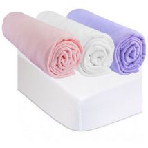 Drap housse 60x120 Bébé Rose Blanc Parme (Lot de 3) + 2 Alèses