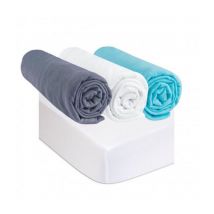 Drap housse 70x160 Coton Gris Blanc Turquoise (Lot de 3) + 2 Alèses