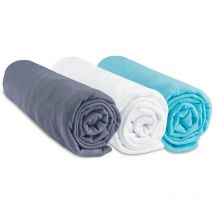 Drap housse 60x120 Coton Gris Blanc Turquoise (Lot de 3)