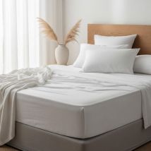 Terre De Nuit - Drap housse blanc 100% lin bonnet 30 cm 160x200 cm