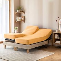 Drap housse jaune moutarde tpr jersey extensible 2x80x200