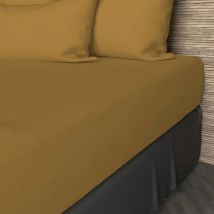 Drap housse en coton 57 fils 160x200 cm uni moutarde, par Soleil d'ocre