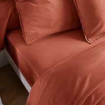 Drap housse coton lavé bonnet 30 cm - SOMEO Terracotta 200x200 - CELESTE