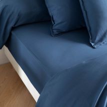 Drap housse coton lavé bonnet 40 cm Someo Bleu marine 140x200 - celeste