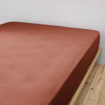 Drap housse double gaze de coton orange terracotta 90x190