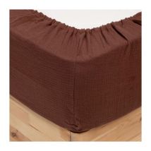 Drap Housse en Gaze de Coton 'Flora' 140x190cm Marron