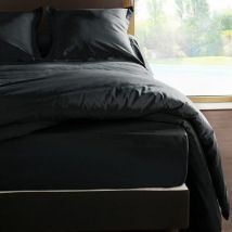 Drap housse Ebène en percale de coton 80 fils 140 x 190 x 30 cm