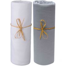 Lot de 2 draps housses bébé jersey bio blanc et gris foncé 60x120