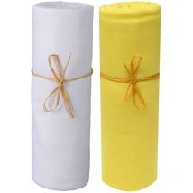Lot de 2 draps housses bébé jersey bio blanc et jaune or 60x120