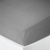 Drap housse 'Noah' toutes dimensions 'Gaze de Coton' - Noah Ardoise - 180 x 200 cm bonnet de 30 cm