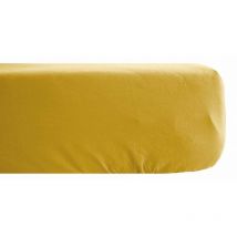 Drap housse Palace pur coton teint lavé 63 fils/cm² Vent Du Sud Palace Curry - 90 x 190 cm bonnet de 30 cm