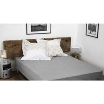 Drap housse uni coton 57 fils gris clair 180x200 cm bonnet 35 cm