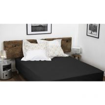 Drap housse uni coton 57 fils noir 180x200 cm bonnet 35 cm