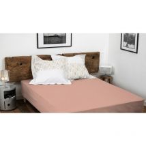 Drap housse uni coton 57 fils rose 140x190 cm bonnet 35 cm