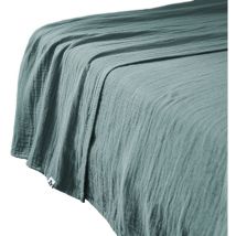 Drap plat 240 x 300 cm en double gaze de coton bleu canard - pepa