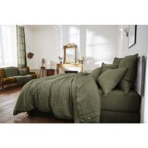 L'effet Papillon - Drap plat 240 x 300 cm lin lavé soline thym Kaki