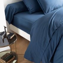 Drap plat coton lavé Someo Bleu marine 240x300 - celeste