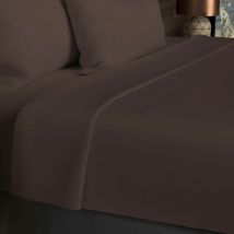 Drap plat en coton 57 fils 240x290 cm uni brun, par Soleil d'ocre