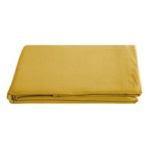 Drap plat Palace pur coton teint lavé, 63 fils/cm² Vent Du Sud Palace Curry - 270 x 290 cm pour lit King Size