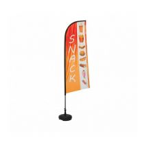 Interface Plv - Drapeau new snack de dimensions 270 x 100 cm avec son kit socle plastique et mât