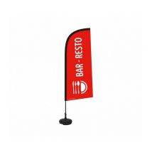 Interface Plv - Drapeau publicitaire bar resto de dimensions 225 x 85 cm avec Kit mât et socle plastique