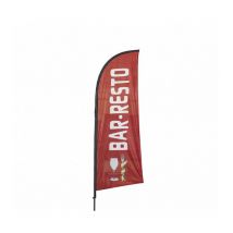 Drapeau publicitaire BAR RESTO de dimensions 225 x 85 cm avec mât